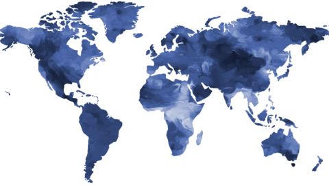 Blue world map on a white background