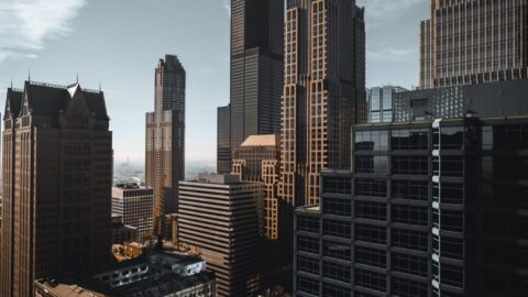 A view of crowded city buildings